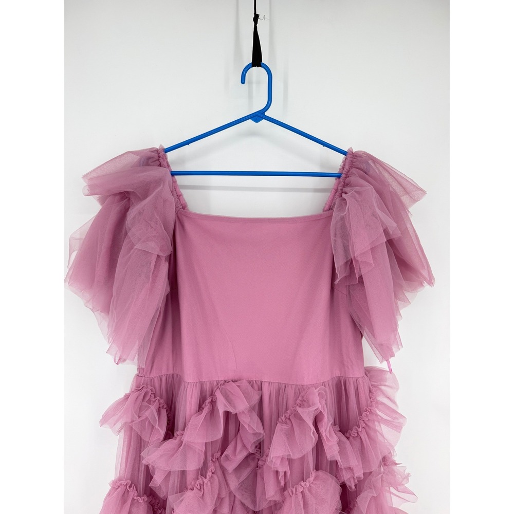 NEW JessaKae Isla Tulle Tiered Ruffle Flutter Sleeve Smocked Dress 1XL Lavendar - Picture 8 of 13